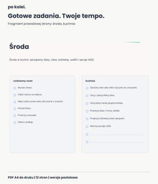 Plan tygodniowego sprzątania - PDF A4 - pastelowa