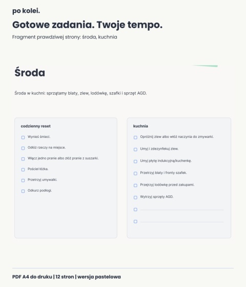 Plan tygodniowego sprzątania - PDF A4 - pastelowa