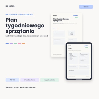 Plan tygodniowego sprzątania - iPad / GoodNotes - czarno-biała